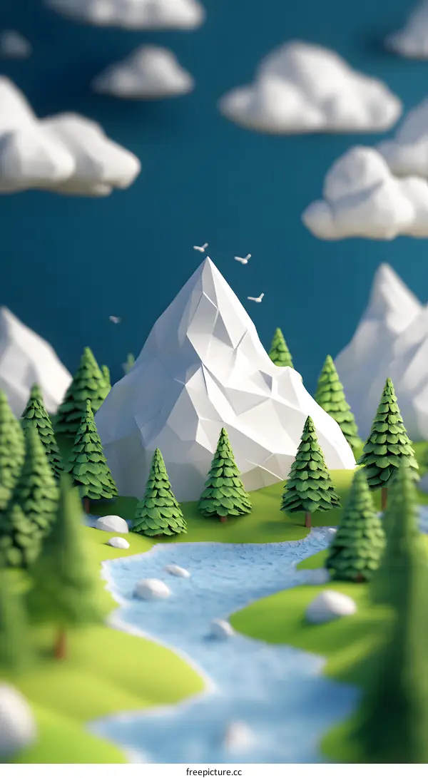 Low Poly Mountain Landscape Illustration