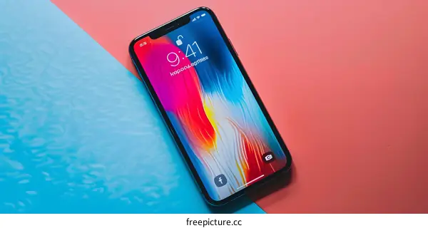 Modern Smartphone on Blue and Pink Background