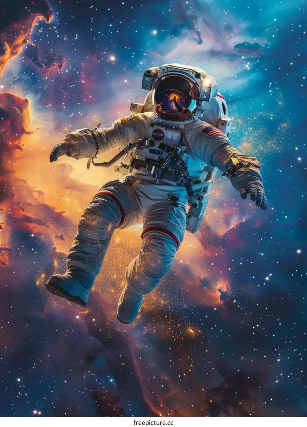 Astronaut in a spacesuit floating in the vastness of space