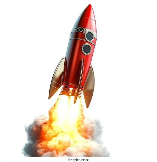 Vintage Rocket Launching into Space