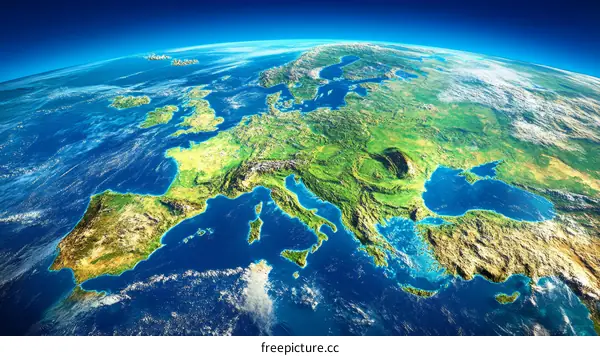 European Continent Detailed Map from Space