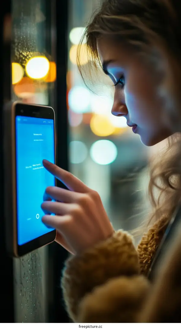 Woman Using Tablet at Night