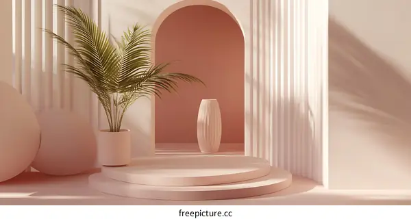Minimalist Archway With a Palm Plant and a Vase