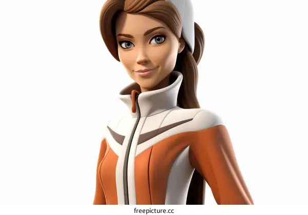 3D Illustration of a Young Woman in a Ski Suit