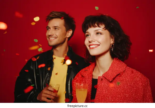 Celebration with Confetti and Sparkling Drinks