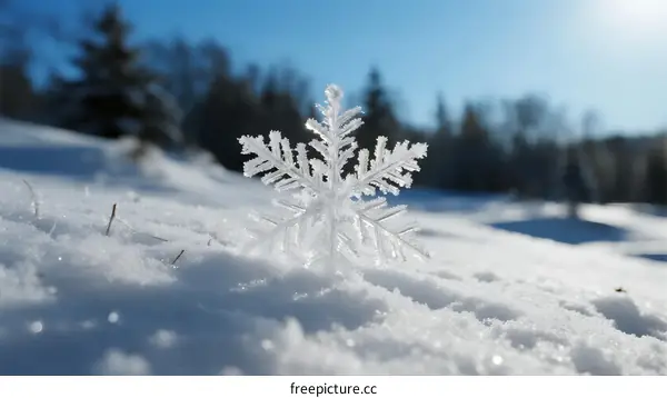A Detailed Close-Up of a Delicate Snowflake on Fresh Snow