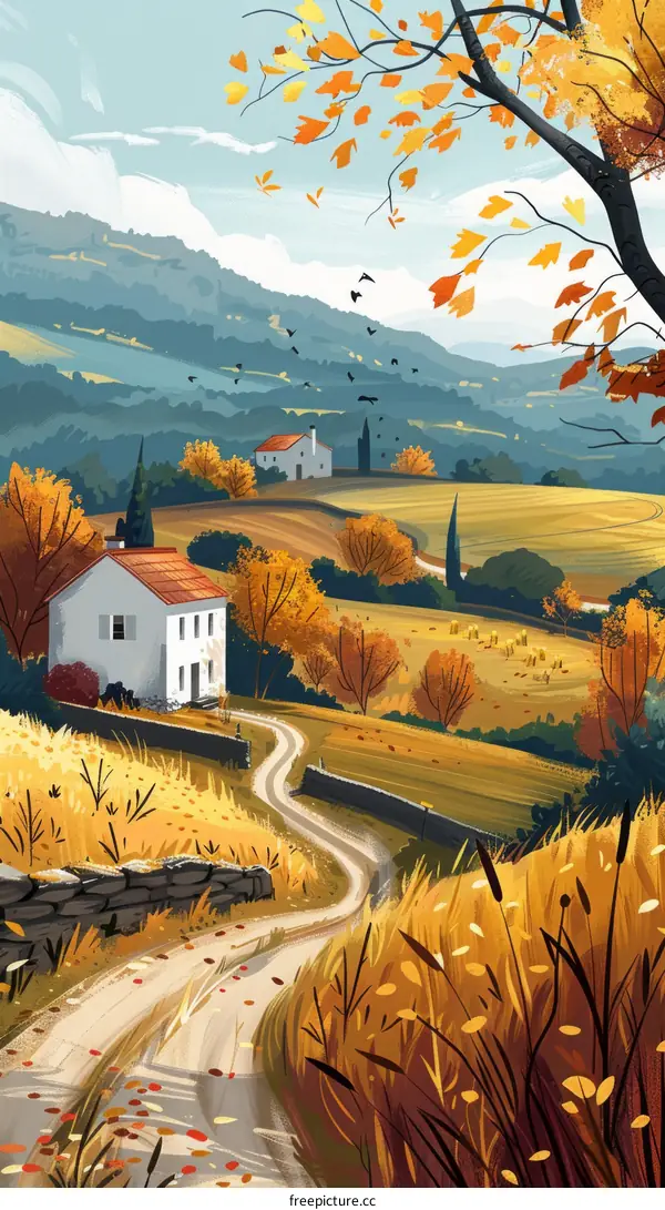 Countryside Landscape with Trees and a Winding Road