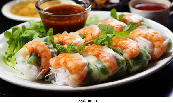 Fresh and delicious Vietnamese spring rolls with shrimp, vegetables, and rice noodles