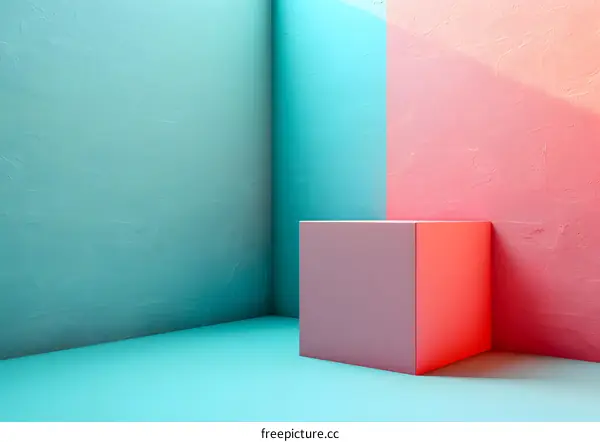 Pink cube on blue and pink background