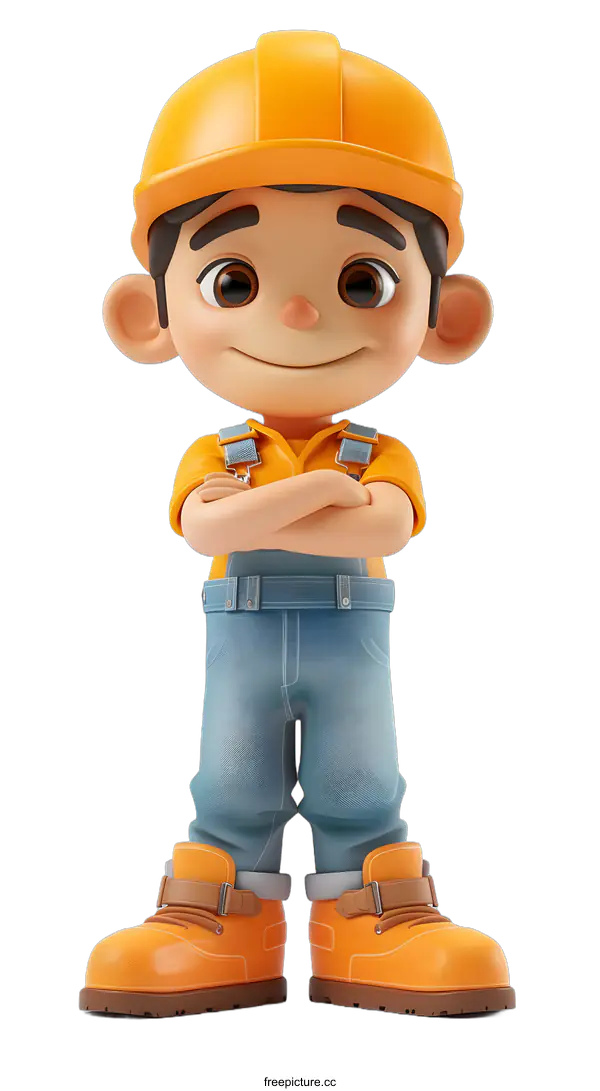 [Transparent Background PNG]3D Construction Worker with Arms Crossed