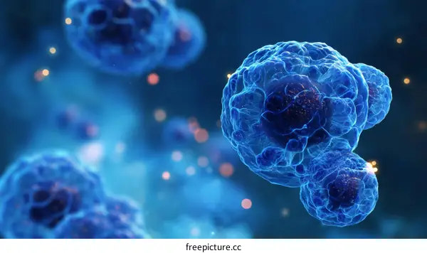 3D Illustration of Cells in a Microscopic View