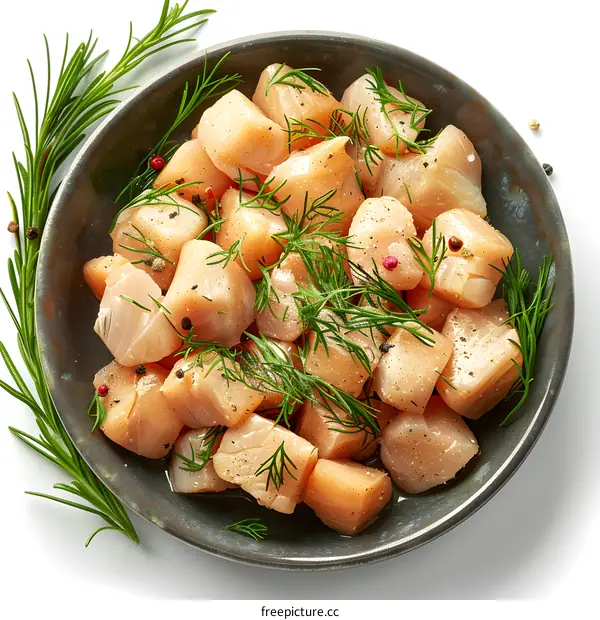 diced chicken with herbs and spices