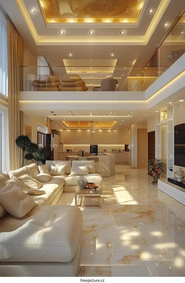 The luxurious interior design and modern style of the living room