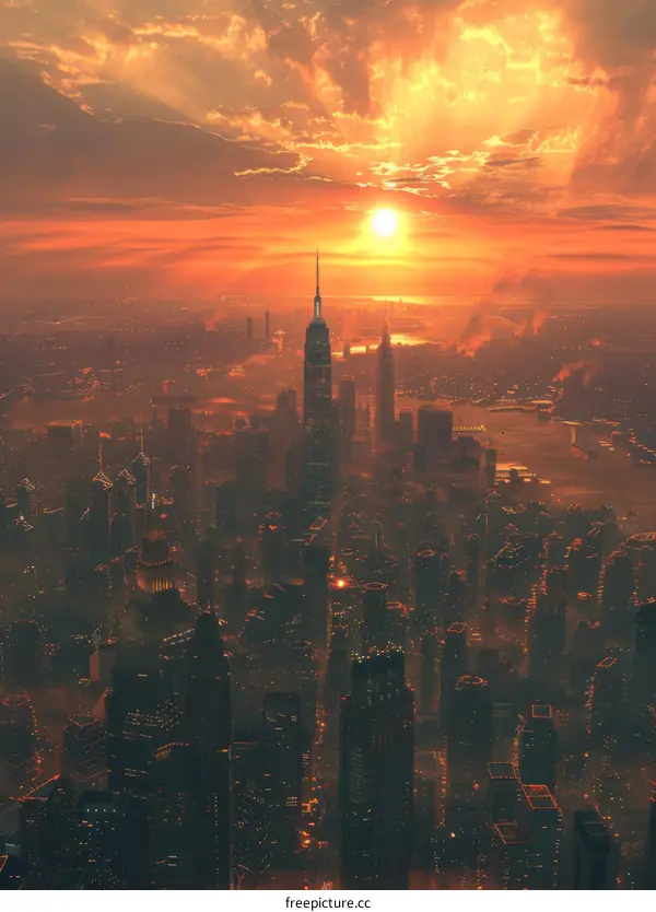 A beautiful sunset over a city skyline