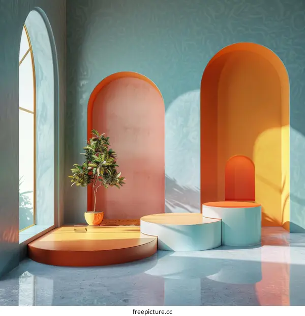 Colorful Interior Design with Geometric Shapes
