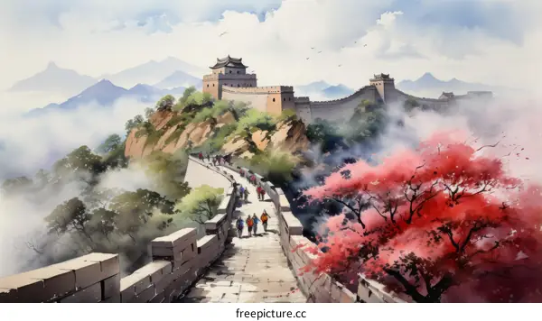 tourists visiting the great wall of china