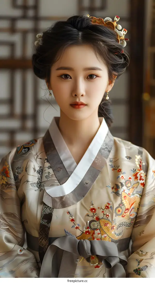 A beautiful Korean woman in traditional Korean dress