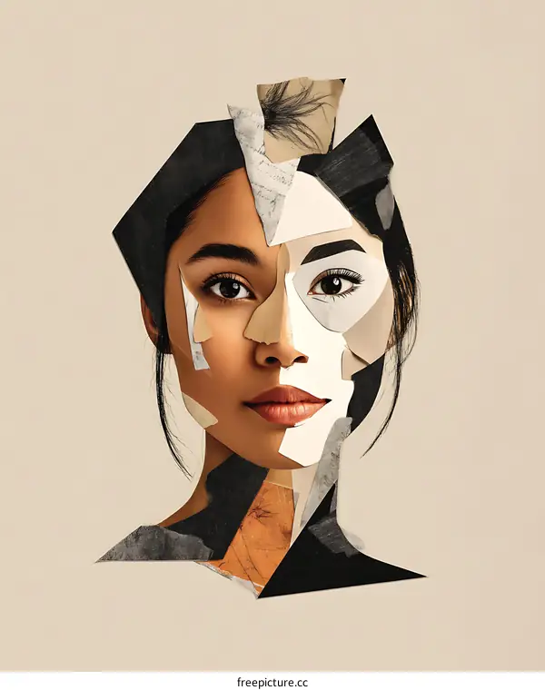 Collage Portrait of a Woman with a Multifaceted Face
