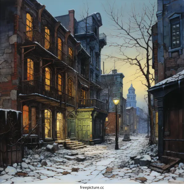 Winter Night City Buildings