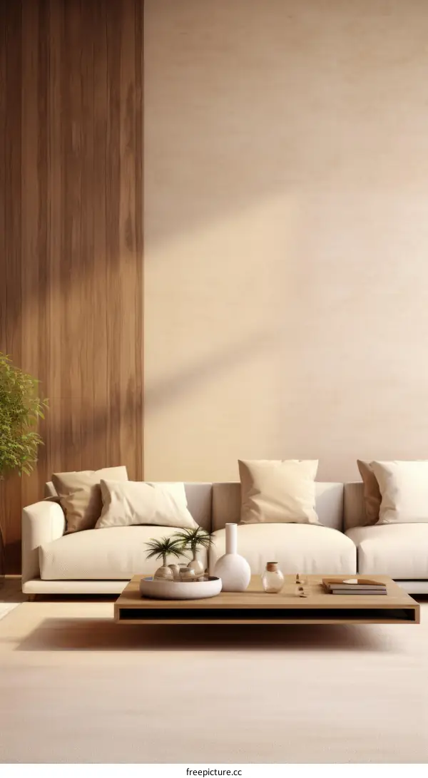 Airy and bright living room with large windows and a minimalist aesthetic