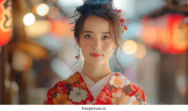 Portrait of a beautiful Japanese woman in traditional kimono