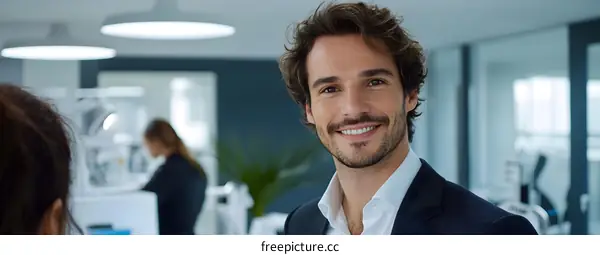 Smiling Businessman Portrait in Modern Office