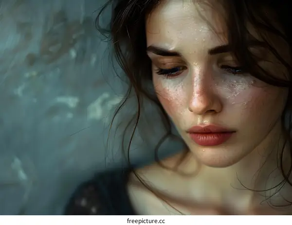 portrait of a beautiful young woman with wet face