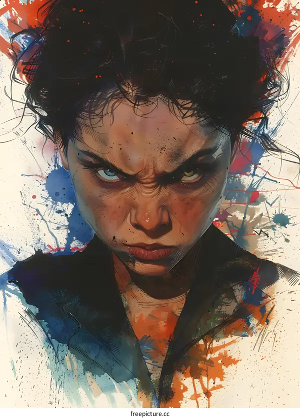 Portrait of a young woman with an angry expression on her face
