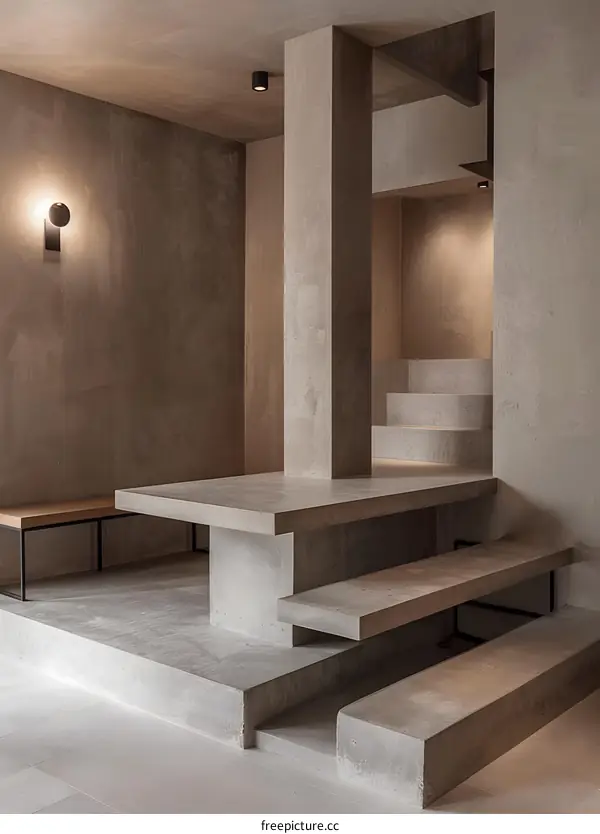 Modern Concrete Interior Design With Minimalist Seating