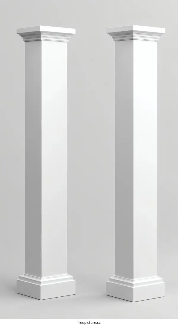Two Classical White Columns on a Light Gray Background