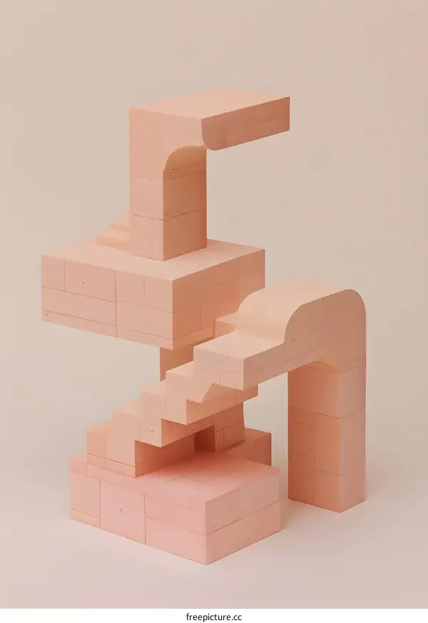 Abstract Architectural Structure Made of Pink Bricks