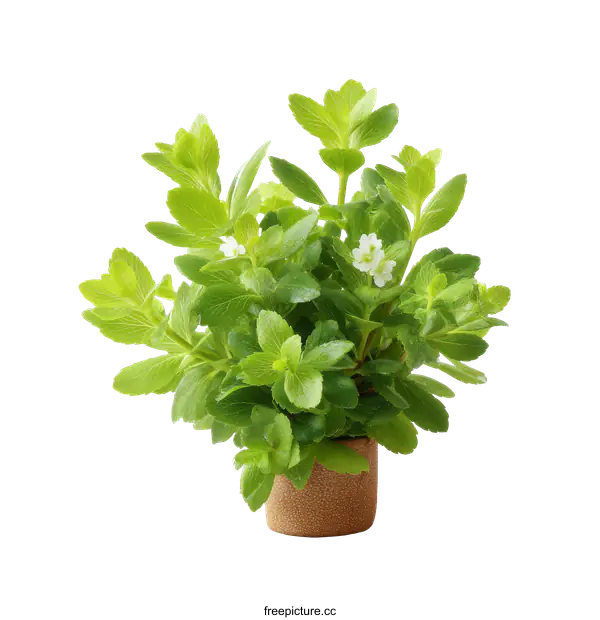 [Transparent Background PNG]Small Plant in Pot with Green Leaves and White Flowers
