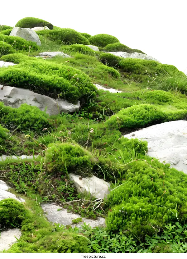 Green Moss Growing on Rocks in Nature