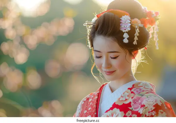 Portrait of a Japanese woman in traditional kimono