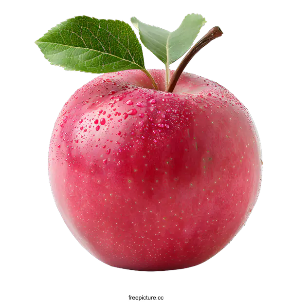 [Transparent Background PNG]Red Apple with Water Droplets on White