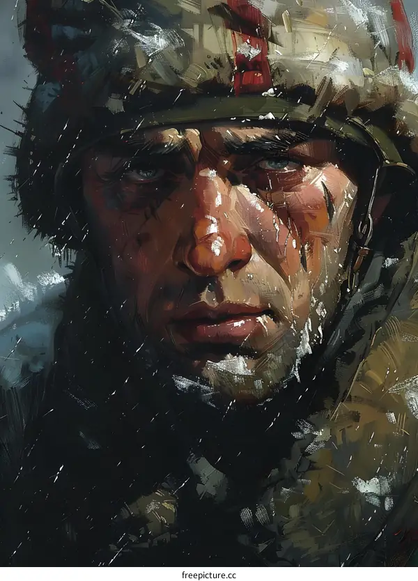 Portrait of a soldier with a red scarf