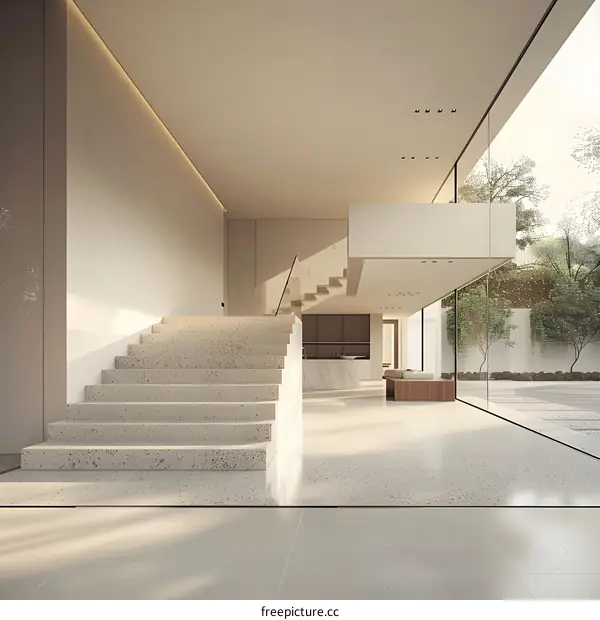 Modern Interior Design with Stone Stairs and Large Windows