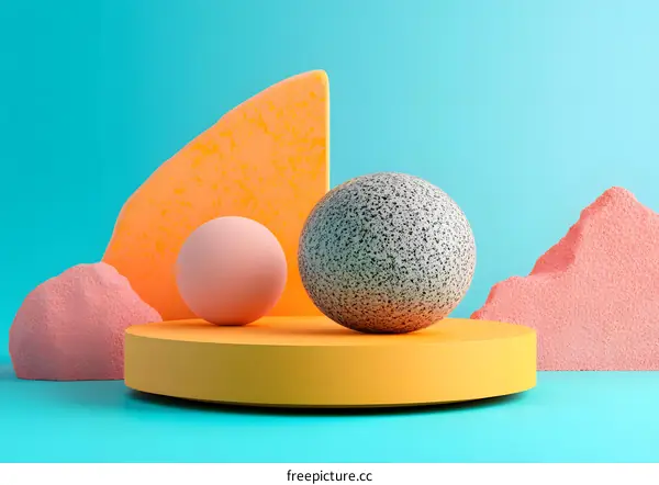 Abstract 3D Render of Colorful Geometric Shapes on a Blue Background