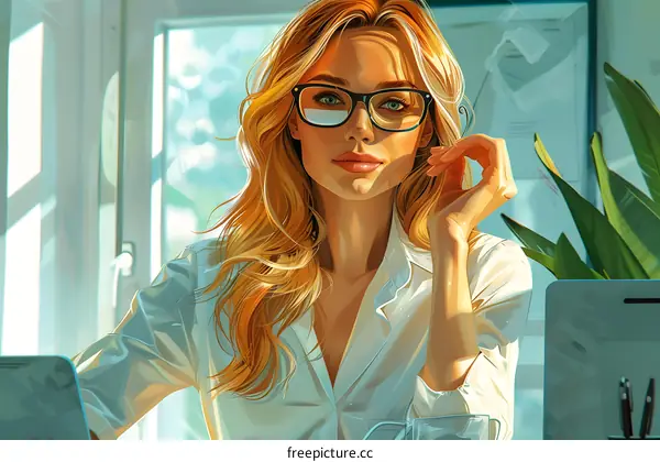 portrait of a beautiful blonde woman in glasses