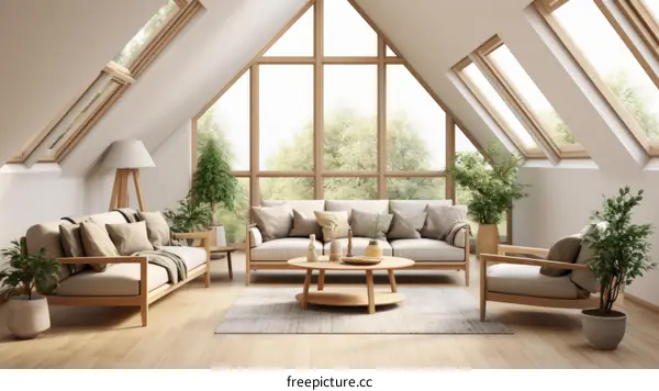 Bright and Airy Living Space with Large Windows and Plants