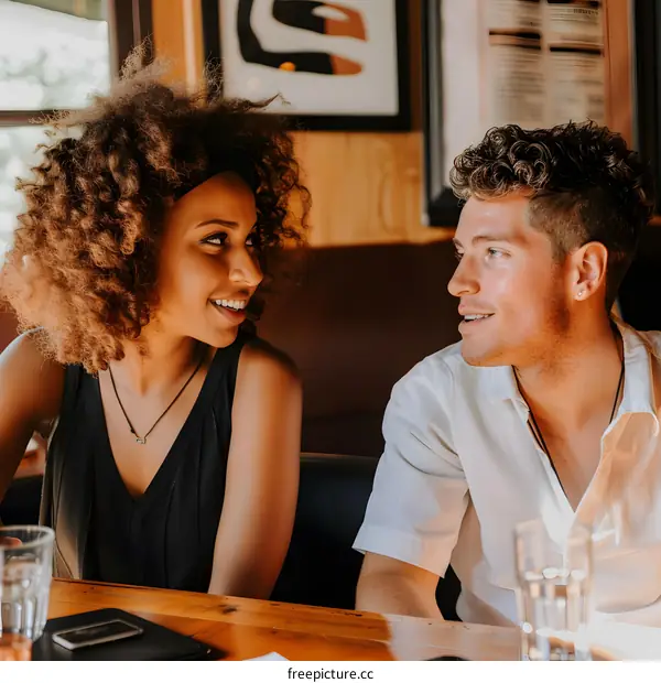 Couple Enjoying Conversation at a Cafe
