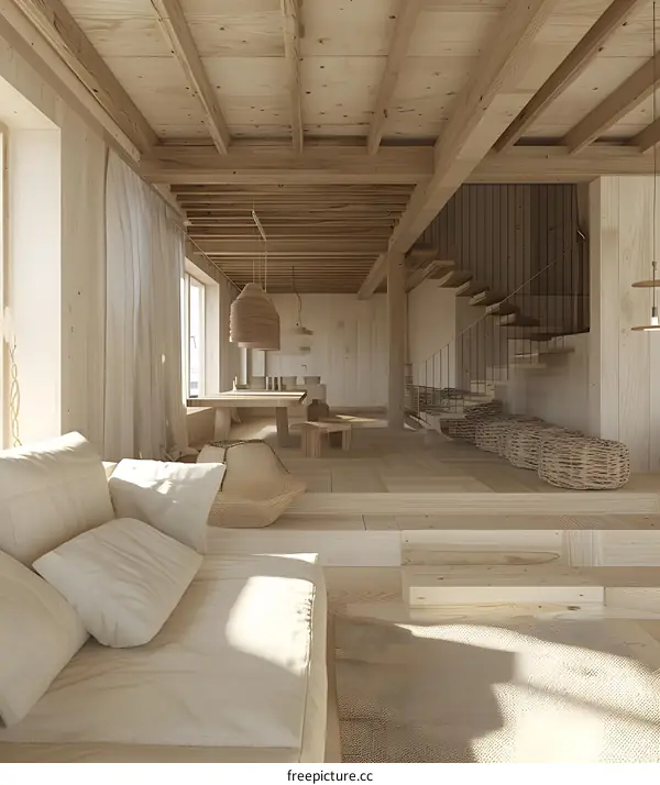 Bright and Airy Scandinavian Living Room With High Ceiling