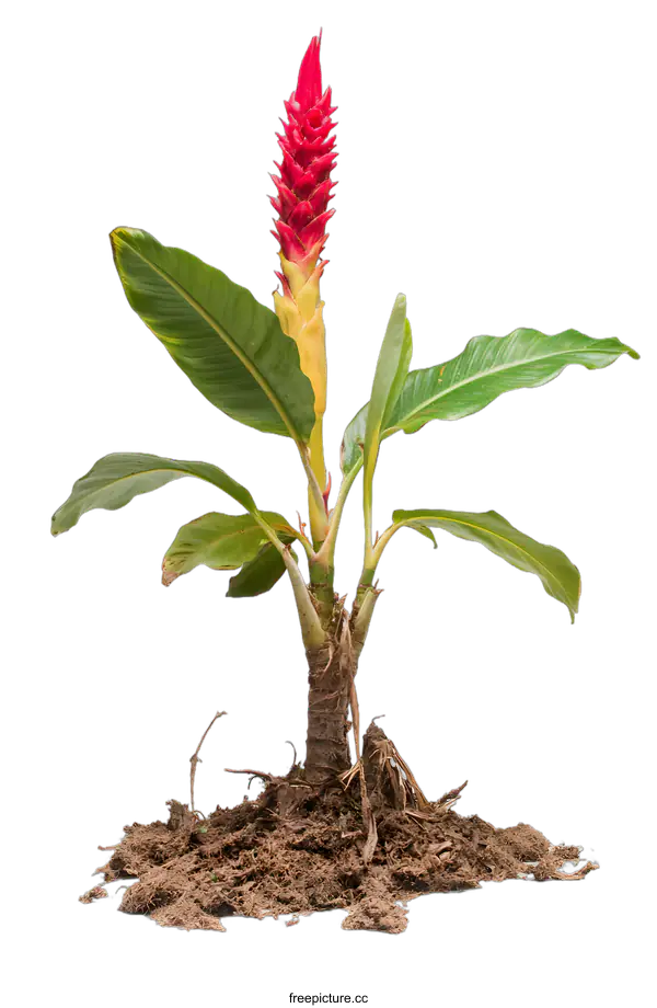 [Transparent Background PNG]Red Ginger Plant With Roots Against White Background