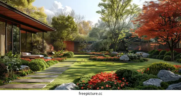Modern House Courtyard with Japanese Garden