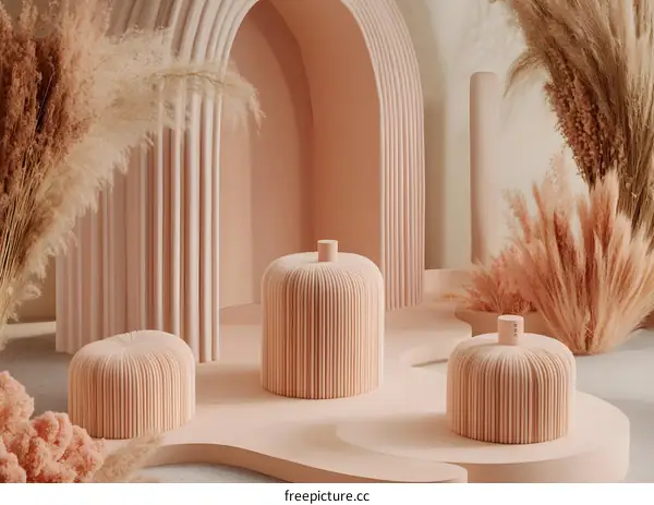 Abstract Pastel Pink Background With Archway and Fluffy Grass