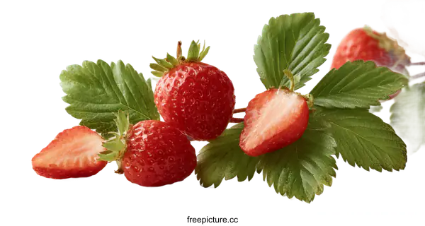 [Transparent Background PNG]Freshly picked Strawberries on white background