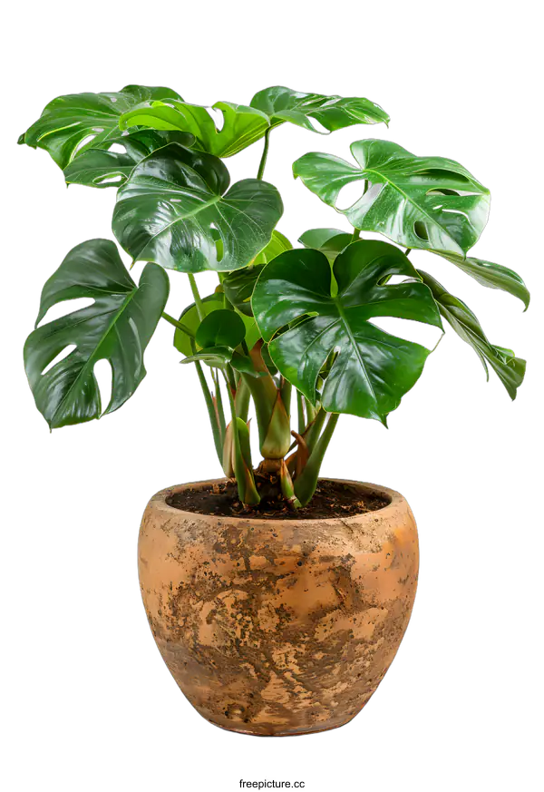 [Transparent Background PNG]A potted Monstera deliciosa plant