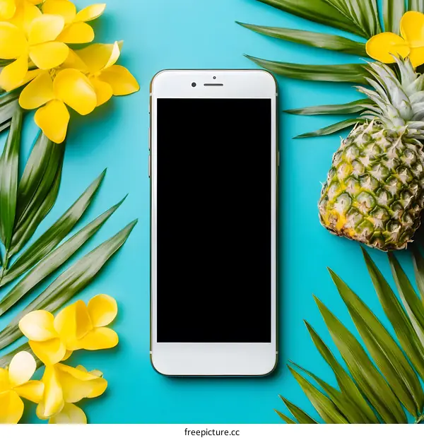 Summer Tropical  Background With Smartphone Mockup