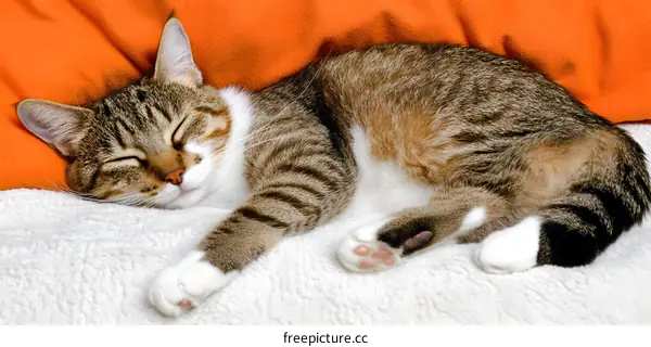 Sleeping Cat On Soft White Bed