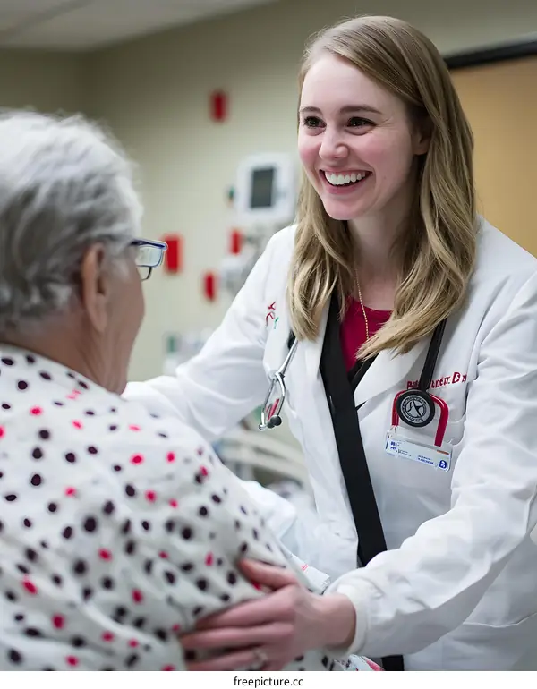 Smiling Doctor Checking on Patient in Hospital Room